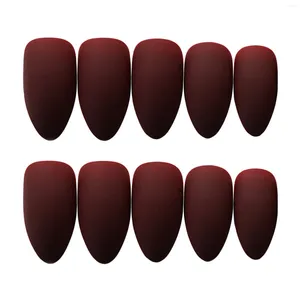 Faux ongles brillants faux longs ellipses couverture complète presse acrylique sur vin rouge bâton français pour salons de manucure