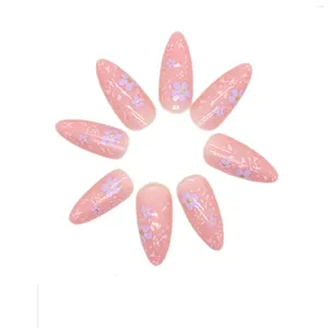 Faux Ongles Feuille D'or Décor Rose Amande Naturel Incassable Ongles Simple Porter Pour Les Amateurs De Manucure Et Les Blogueurs De Beauté