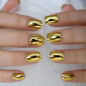 Uñas postizas, prensa metálica dorada en puntas redondas cortas, uñas postizas artificiales brillantes Punk, herramientas de arte de manicura para mujer Prud22