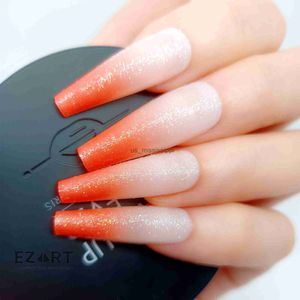 Kunstnagels Gradiënt Oranje Roodachtig Nepnagels Glanzend met glitter voor zomertijd Stick On Nail Top Forms Manicure Styling Decor 24pcs x0826