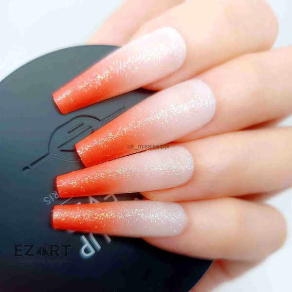 Uñas postizas Degradado Naranja Rojizo Uñas postizas brillantes con brillo para el verano Pegar en las formas superiores de las uñas Decoración de estilo de manicura 24 piezas x0826