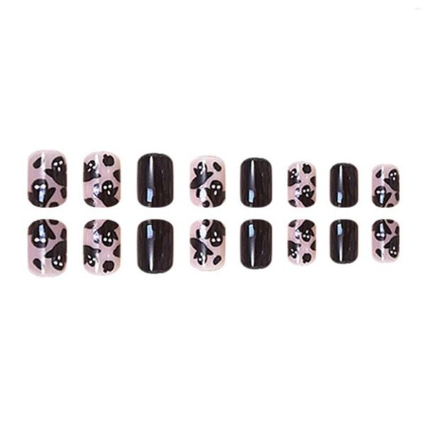 Faux ongles Halloween Faux Nail Art avec décor fantôme noir doux charmant réutilisable pour les femmes et les filles Salon