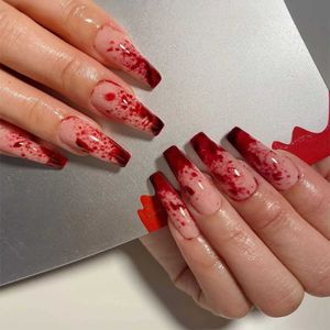 Faux Nails Hallown Rouge Blood Étarée Faux Nails Long Cercin Ballet Couvercle Full Couvercle sur des clous Détchable Couverture complète Faux Nail Patches 24pcs T240507