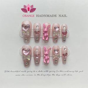 Valse nagels Handgemaakte Cartoon Press On Nails Herbruikbare Roze Meisjes Nepnagels y2k Volledige dekking Draagbare Kunstnagels XS S M L Size Nails Art 230609