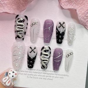 Kunstnagels Handgemaakte Nep Met Lijm Retro Metalen Y2k Spice Girl Senior Witte Slang Punk Ontwerp Acryl Volledige Dekking Nagel Tips Voor Meisjes