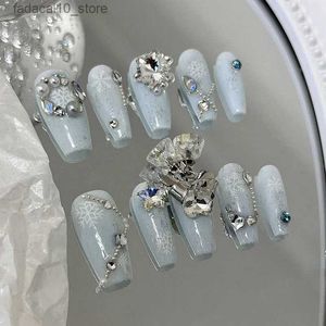 Kunstnagels Handgemaakte luxe glitterstrass Druk op nagels Y2K Bling Nepnagel met lijm Lange kist Stiletto Kunstnagels Tips Cadeau Q240122