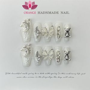 Uñas postizas hechas a mano de lujo prensa en uñas cabeza de ataúd decoración de manicura usable completo con diseño de uñas acrílicas para boda 230325