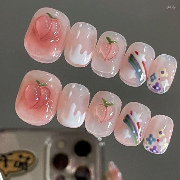 Faux Ongles Ensemble De Pêche À La Main Appuyez Sur Artificiel Acrylique Coréen Avec De La Colle Strass Adhésif Réutilisable