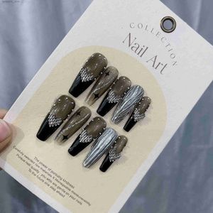 Faux ongles faits à la main en perles ovales à pression sur les ongles - Faux ongles en acrylique Caviar Art dans le magasin Emmabeauty No.EM1924 Q240122
