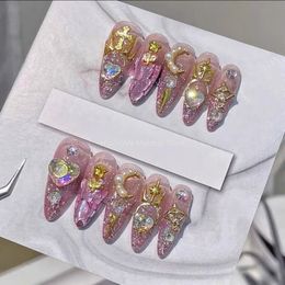 Valse nagels handgemaakte roze glittery y2k nep nagel met lijm afneembare luxe valse nagels tips herbruikbare pers op nagels kist manicure art 230325