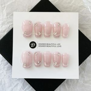 Kunstnagels Handgemaakte roze pers op nagels Kort Koreaans Cat Eye Design Herbruikbare zelfklevende kunstnagels Kunstmatige acryl Volledige dekking nageltips 231214