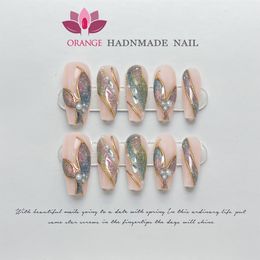 Valse nagels handgemaakte pers op nagel herbruikbare kleurrijke vissentai decoratie nep nagel vol cover kunstmatige manicuree draagbare oranje nagelwinkel 230821