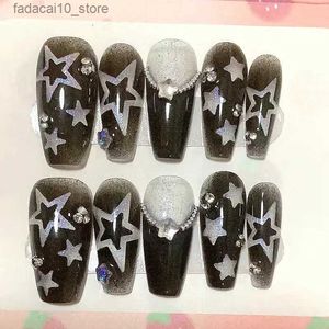 Faux ongles faits à la main étoiles brillantes Y2K presse sur les ongles paillettes strass faux ongles avec colle réutilisable cercueil court Stiletto faux ongles conseils Q240122