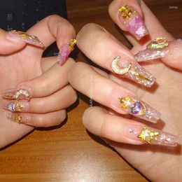Valse nagels handgemaakte y2k roze glittery nep nagel met lijm herbruikbare amandelkistkist tips strass press op diy manicure