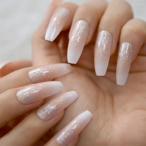 Valse nagels holografische faux ongles ombre natuurlijke Franse manicure nagel glitter gel nep met ontwerpen set 24 ct