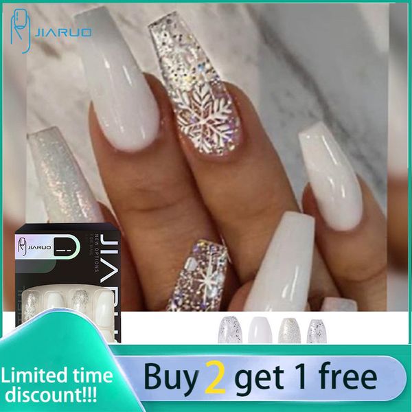 Faux Ongles JIARUO 24PCSBOX Court Balle Appuyez sur les Ongles Faux Nail Art Y2k Glace Neige Paillettes Nail Art Blanc Pur Élégant Ongles De Mariage Pièce 230808