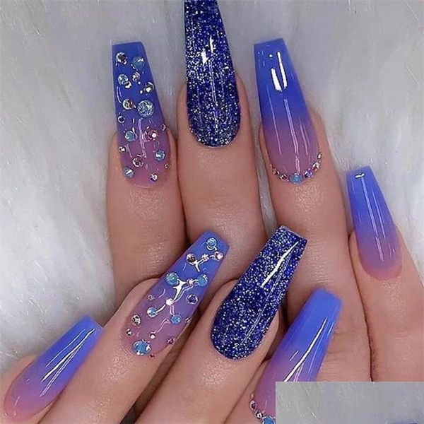 Faux Ongles Jp2996B3 Bleu Ombre Ensemble Appuyez Sur Faux Ongles Xl Longueur Coffinfalse Drop Delivery Santé Beauté Nail Art Salon Dhdtt