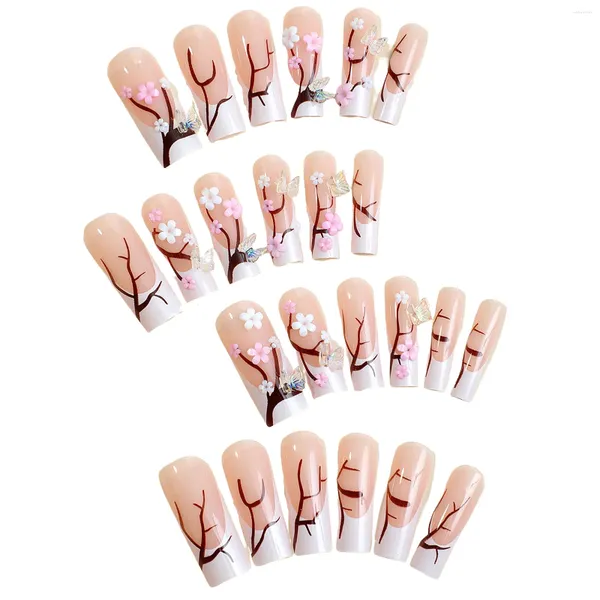 Faux ongles rose clair avec bord blanc tube long faux facile à appliquer Simple Pelew Off pour la décoration de bricolage du ongle