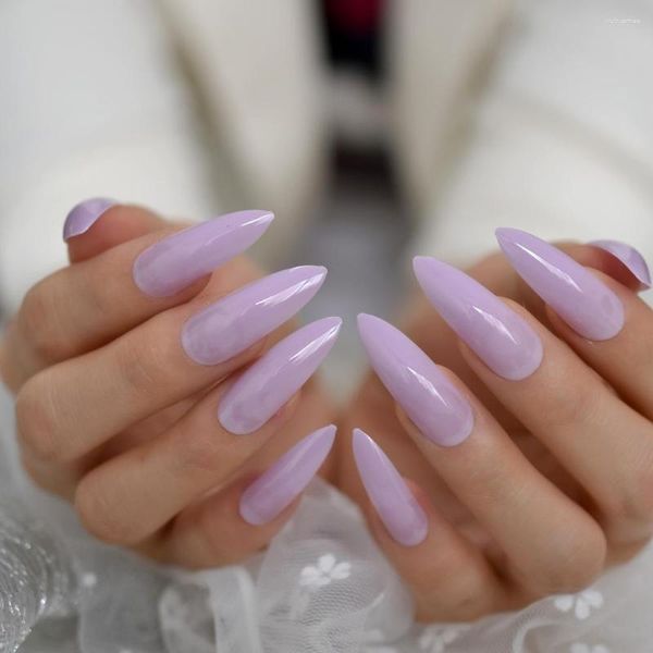 Faux ongles violet clair pointu faux ongles art extra longs conseils de couleur pure manucure bâton sur acrylique artificiel