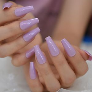 Valse nagels licht Paars Tapered Nail Medium Smooth Fake Designs Artificial Color Manicure Tool ABS Fingernail