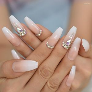 Valse nagels lange kunstmatige 3D nep nagel Rhinestone Natural onkruidmeisje stickers Franse tips Prud22