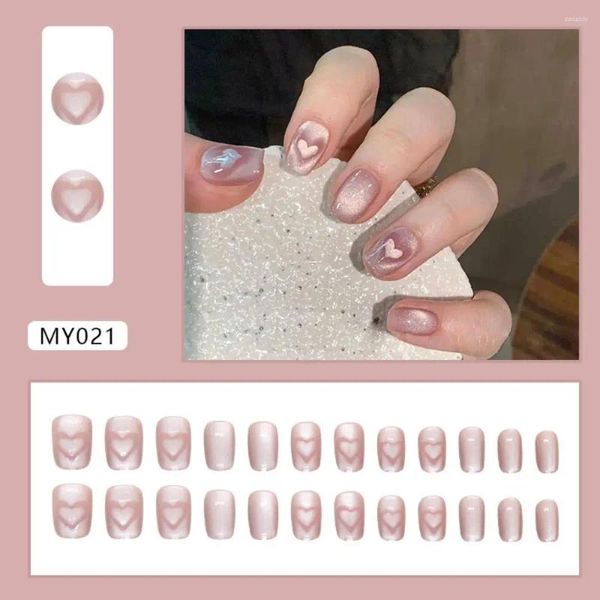 Faux Nails Long Ballerina Fashion Love Heart French Nail Tips Cat Eye Couvre complète Presse sur les filles