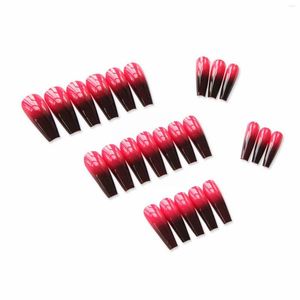 Faux ongles Long Ballet Patch d'amélioration des ongles Rose rouge dégradé pâte faux paillettes acrylique conseils moyen couverture complète cercueil