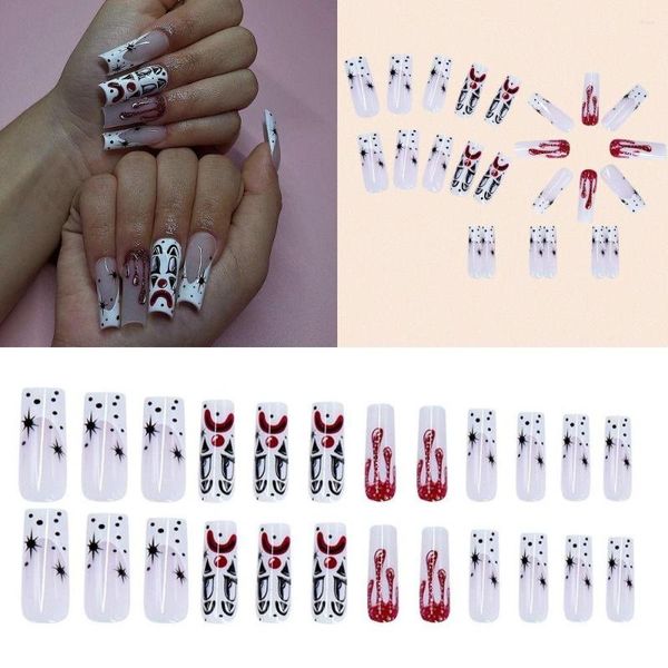 Faux ongles longs en forme de cercueil, presse sur fantôme portable Halloween, couverture complète, toile d'araignée, outil de manucure