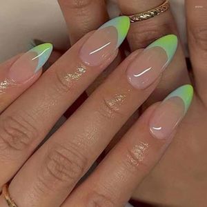 Faux ongles longs couverture complète vert bord français pointes d'ongles amande détachable faux pour bricolage