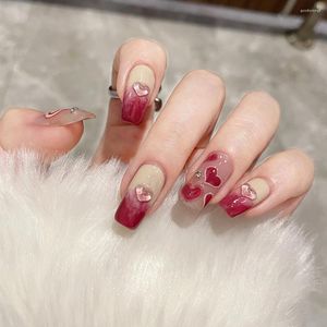 Uñas postizas, corazón degradado largo, cubierta completa dulce, puntas de uñas postizas para mujeres y niñas, 24 Uds., extraíbles artificiales, ahorra tiempo SAL99