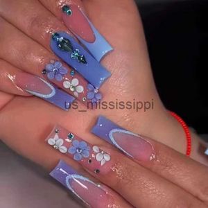 Kunstnagels Lange lengte lange waterpijp Nepnagels Herbruikbare volledige dekking Draagbare manicure Druk op nagels Vierkante kop Valse nagel meisje x0826