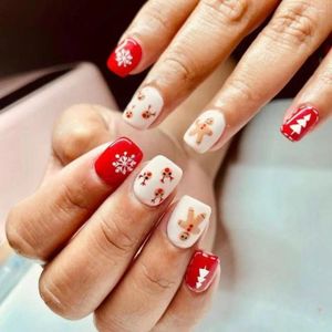 Faux ongles longs carrés arbre de Noël presse française sur flocon de neige couverture complète faux Nials femmes filles