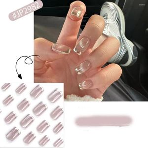 Faux Ongles Long Carré Mode Français Oeil de Chat Faux Nials Détachable Glitter Presse Sur DIY