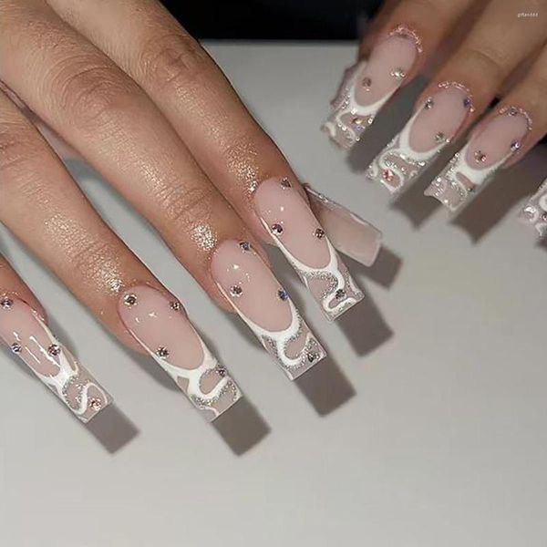 Uñas postizas Tubería de agua larga Estilo francés Nail Flash Shattering Drill mediante el uso de parches europeos y americanos