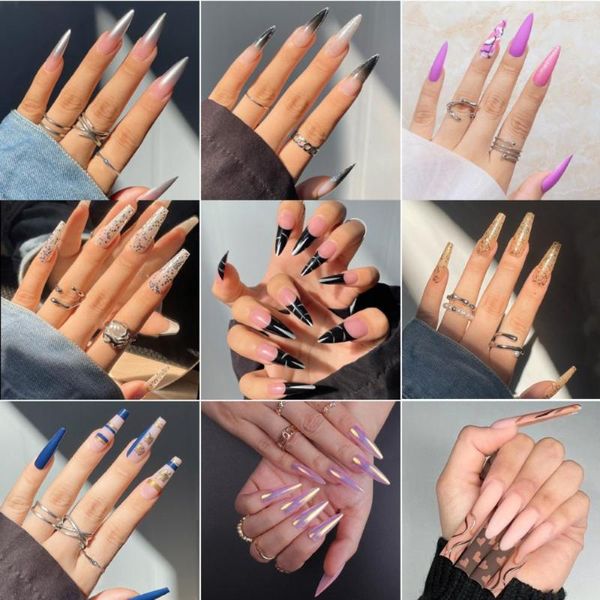 Uñas postizas de larga duración, parche de galvanoplastia gradual con tinte trapezoidal puntiagudo para mostrar escamas finas de uñas terminadas para niñas