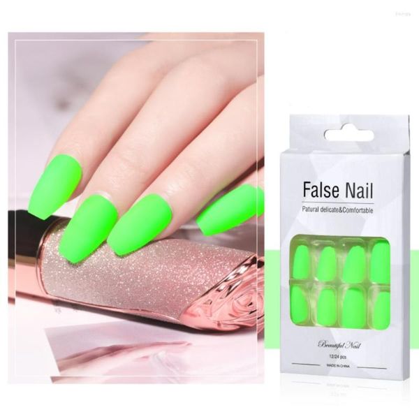 Faux ongles LULAA 24 pièces forme d'amande ordinaire faux presse sur ongles 6 couleurs fluorescentes ongles en acrylique mode Art