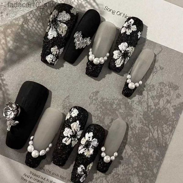 Uñas postizas Uñas postizas elegantes de lujo con pegamento Hecho a mano Ataúd desmontable personalizado Consejos para uñas postizas Prensa reutilizable en uñas Arte Manicura DIY Q240122