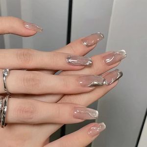 Kunstnagels MAGO Handgemaakte pers op volledige dekking Professionele 10 stuks nagels Naakt Cat Eye Gradiënt Kort Herbruikbaar Afgewerkte nepnagels 231214