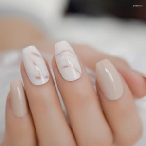 Faux ongles marbre brillant quotidien ballerine nue moyenne longue presse sur cercueil pré-conçu Art décoration Prud22