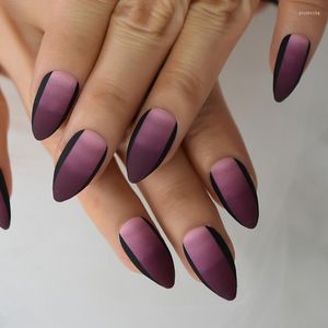 Valse nagels mat nep set medium korte amandelvorm ombre schaduw verven rand ontworpen manicure nail art prud22