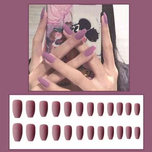 Faux Ongles Mat Givré 24 Pcs/ensemble Violet Long Cercueil Faux Ongles Ballerine Ultra Mince Réutilisable Faux avec Ruban Adhésif Colle Autocollant 220225