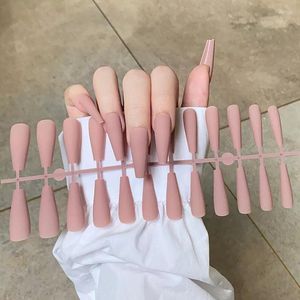 False Nails Matte Nail Tips Solid Color Super Long Coffin Ballet Press voor kunstmatige vingernagels
