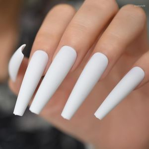 Valse nagels mat wit super lange kist acryl pers op pure kleur slanke nep vingernagel voor vrouwen diy nagel art