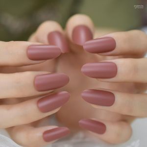 Uñas postizas de color marrón medio, accesorios de manicura para uso diario, uñas artificiales ovaladas mate, puntas de ABS de Color sólido Prud22