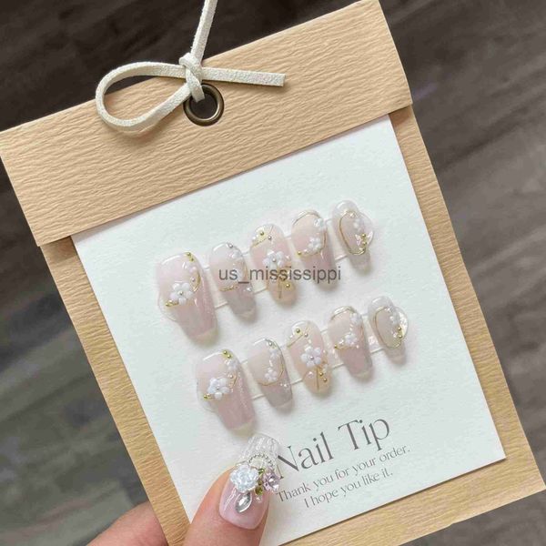 Uñas postizas Ataúd mediano Prensa en uñas Acrílico hecho a mano Cubierta completa Etiqueta de uñas japonesa profesional Dulce Artificial Envío gratis Nails x0826