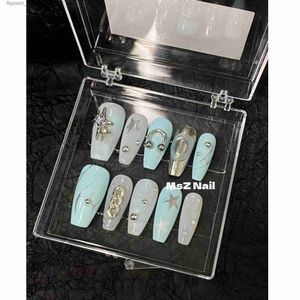 Valse nagels Metalen magische spiegelpoeder nagel / Punk stijl nagel / Y2k /Elegante nagels / 3D nagel / Druk op Q231113