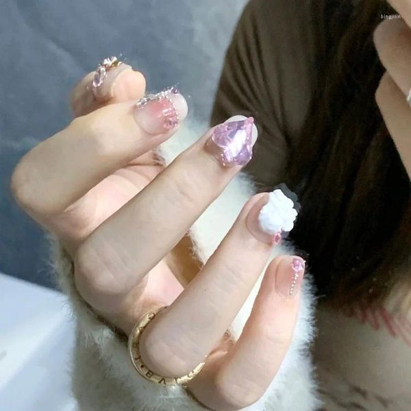 Faux ongles Misskitty fait à la main à pression Pure Wear Nail A Piece Want Blush Little Short Monkey Uv