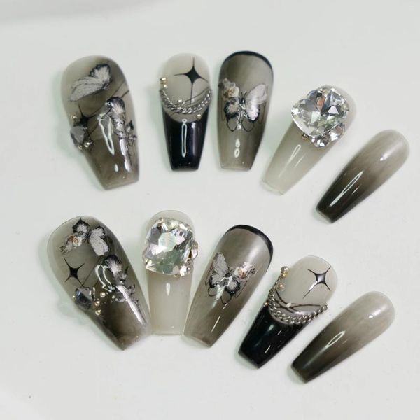 Faux ongles Moonlight Pink Diamond Plaid /y2k Style /3D Nail/Hand Made Press On Nails/Press Nail