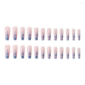 Faux Ongles Accessoires pour Ongles 24PCS Flammes Bleues Faux Longue Tête Plate Style Français Artificiel