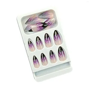 Faux ongles Nail Art Amande Faux Halloween Violet Noir Élégant Artificiel Pour Débutants Décoration Pratique